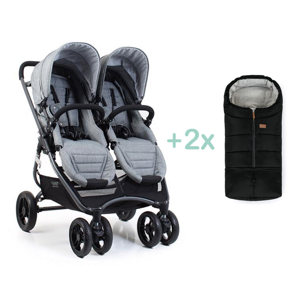 VALCO BABY Snap Ultra Duo Tvillingvagn Skräddarsydd Grå Marle + PETITE&MARS Fusak Jibot