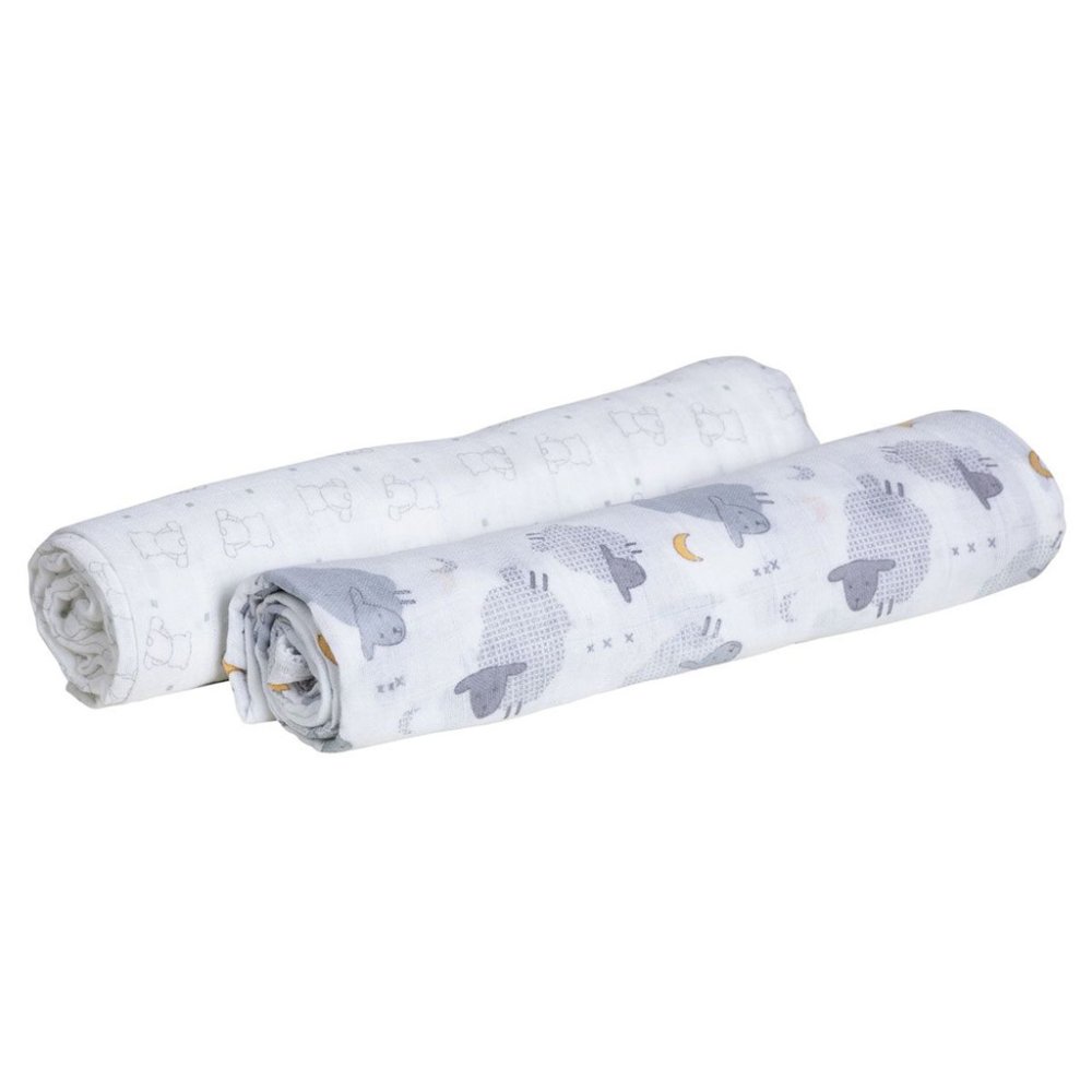 CHICCO Cotton Blanket And Swaddle 2 In 1 Sheep And Teddy Bear Gray 2 Pcs, 110x110 Cm