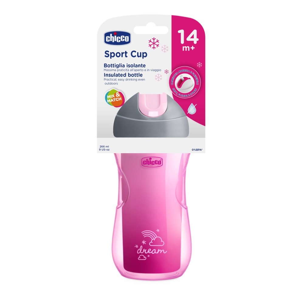 CHICCO Hrneček Sport Termo S Brčkem 266 Ml Růžový 14m+