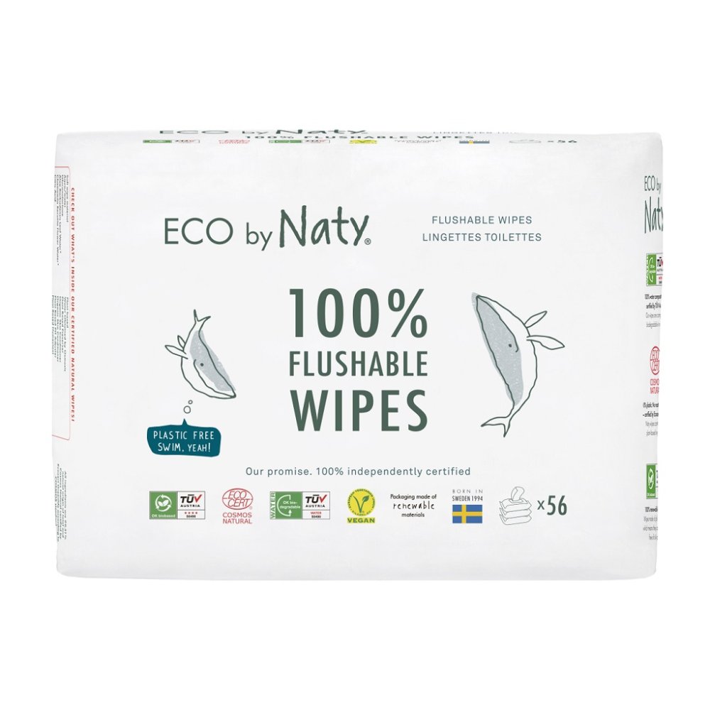 ECO BY NATY Vochtige Doekjes, Geurloos, Doorspoelbaar - Handige Verpakking Van 3x56 Stuks