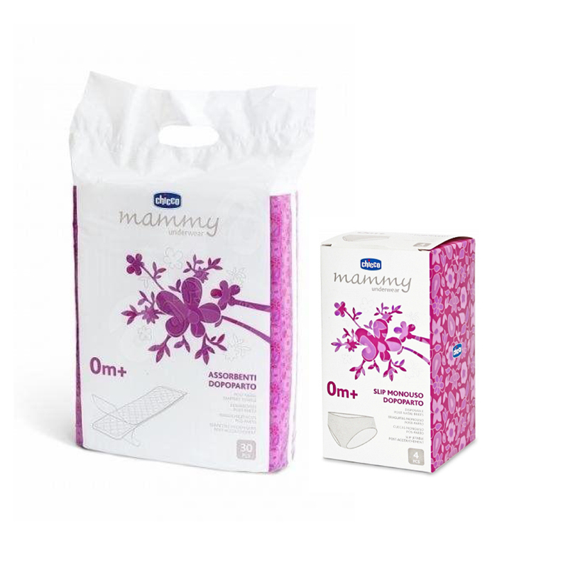 CHICCO Postpartum Pads 30 Pcs + Disposable Panties After Childbirth, 4 Pcs, Size 4