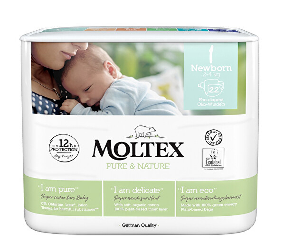 2x MOLTEX Pure&Nature Wegwerfwindeln Neugeborene (2-4 Kg) 22 Stk