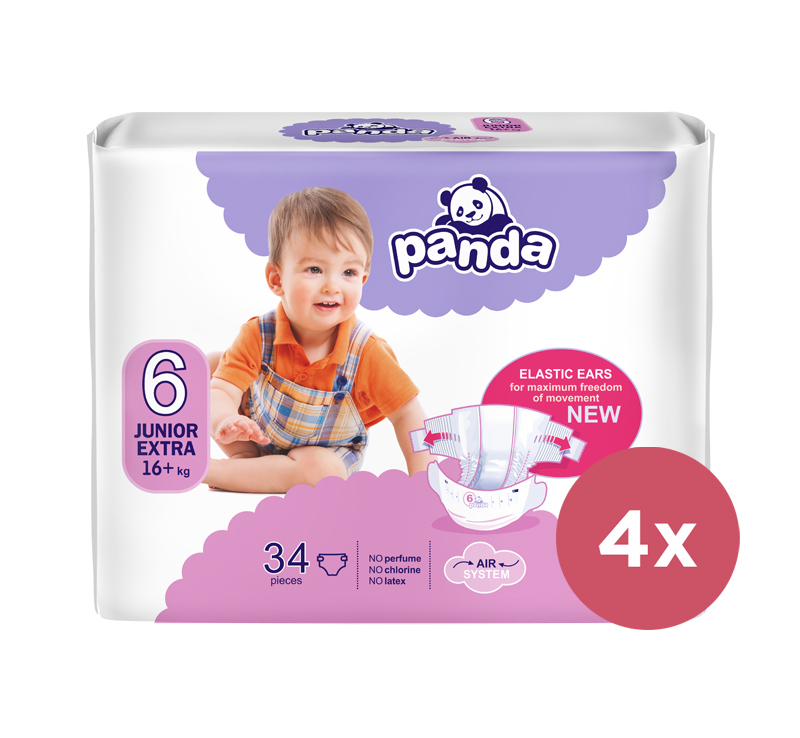 4x BELLA PANDA Wegwerfwindeln 6 Junior Extra (16 Kg+) 34 Stk