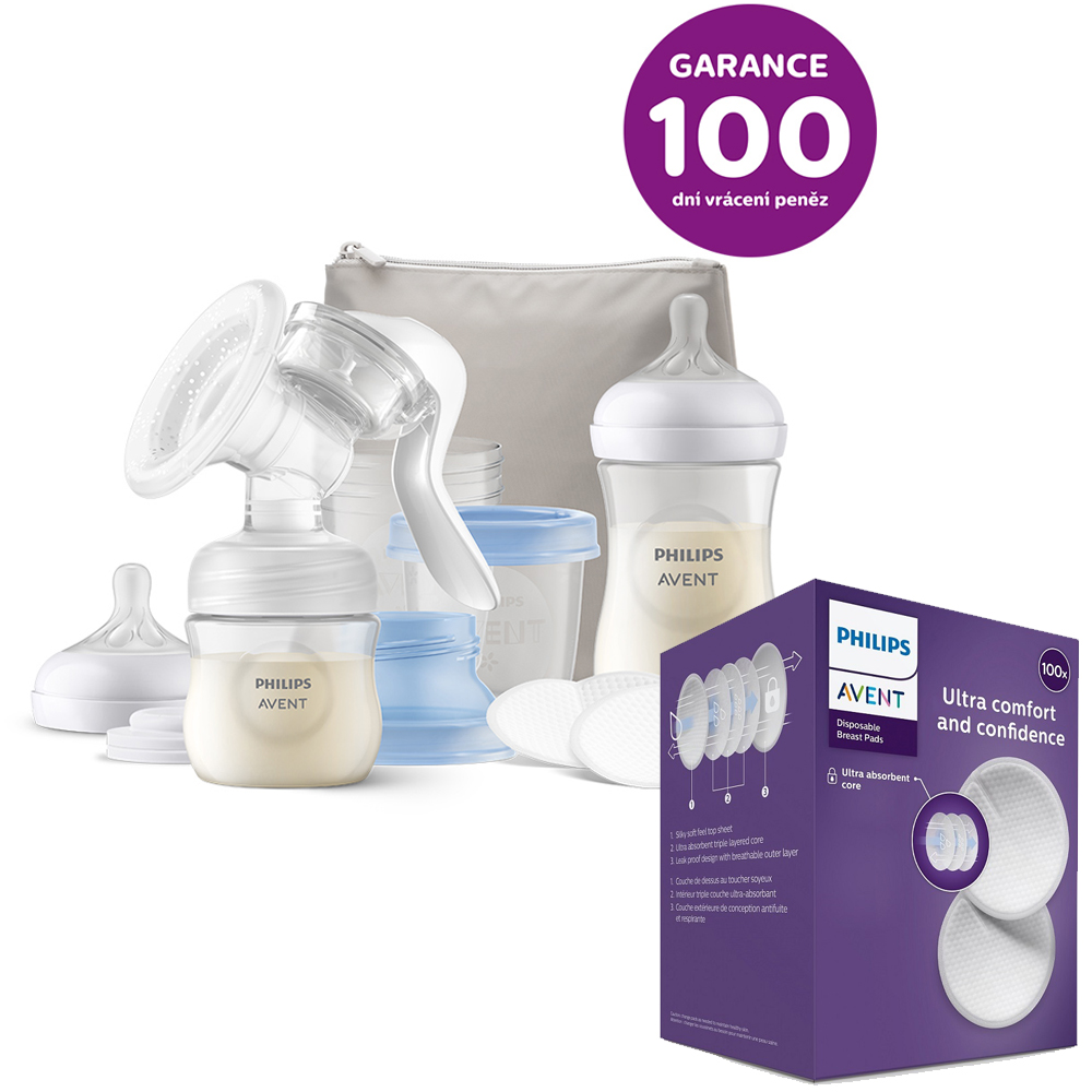 Philips AVENT Manual Breast Pump, Starter Set + Disposable Breast Pads 100 Pcs.