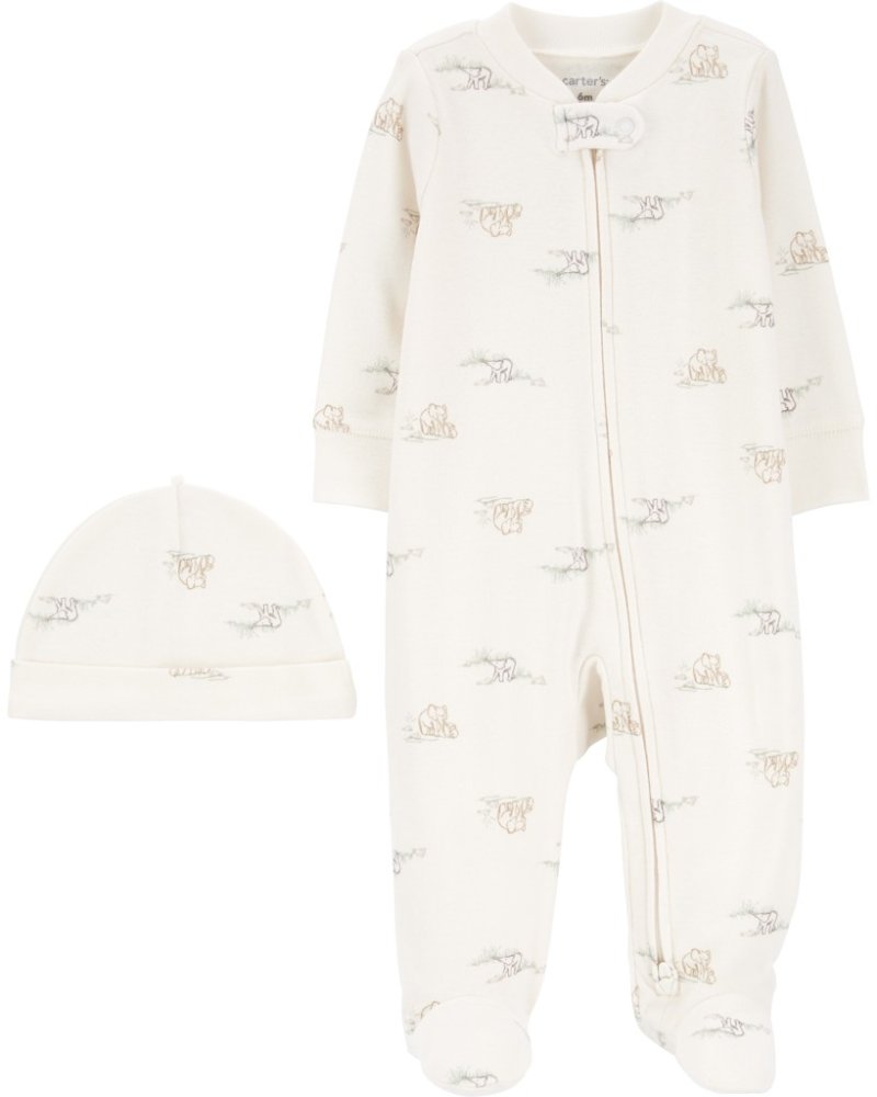 Set CARTER'S composto da tuta in 2 pezzi e cappello color avorio elefante neutro MFL 6m/taglia. 68