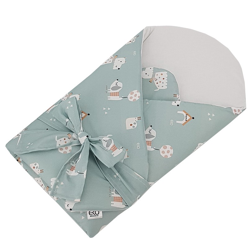 Couverture d'emmaillotage écologique en coton avec insert amovible en noix de coco et nœud Dogs Mint 75x75 cm – Image 3