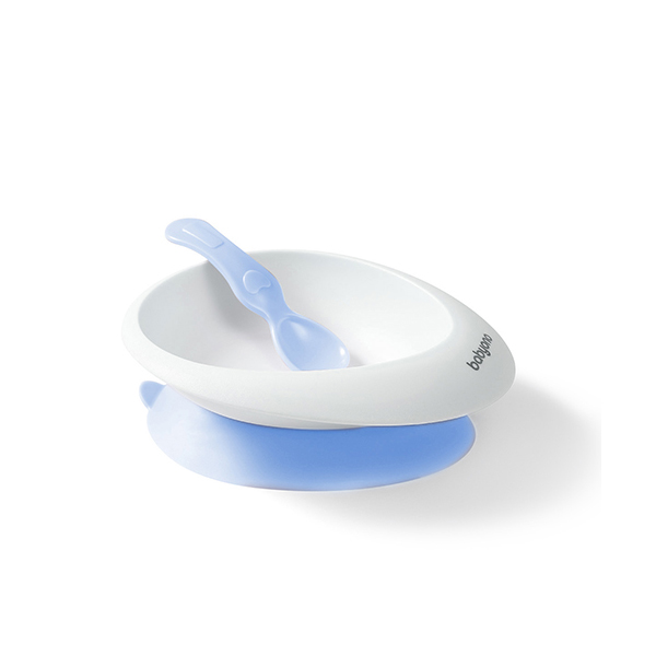 BABYONO Schüssel mit Saugnapf und Löffel blau 230 ml 6m+