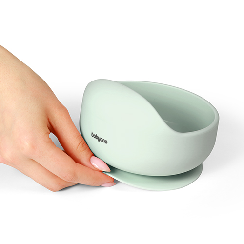 BABYONO Bol en silicone avec ventouse - sauge 6m+ – Image 4