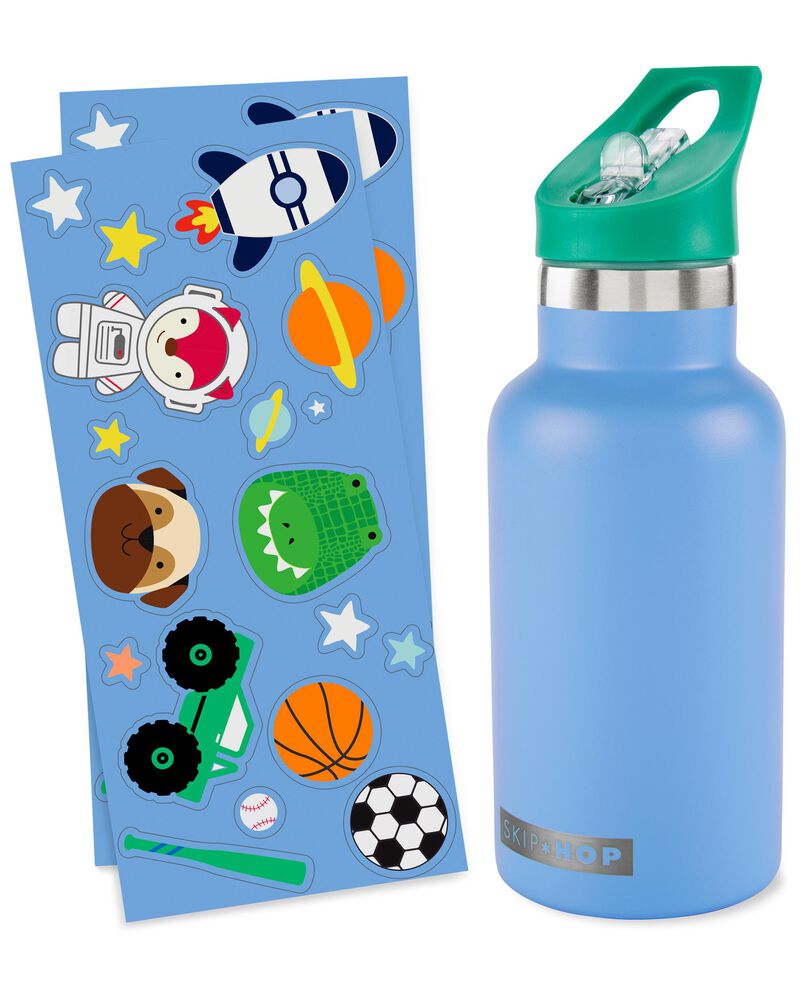 SKIP HOP Borraccia con adesivi e cannuccia in acciaio inox blu 380 ml, 4a+ - immagine 4