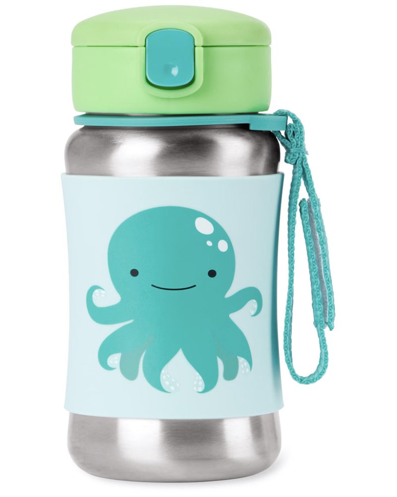 SKIP HOP Spark Style Trinkflasche mit Strohhalm Edelstahl Oktopus 12m+