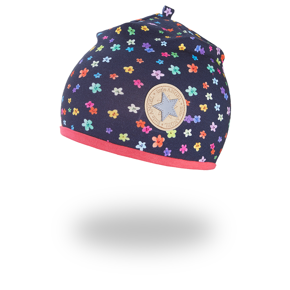 Bonnet doublé Outlast® - bleu foncé fleuri/fraise 3 | 42-44 cm