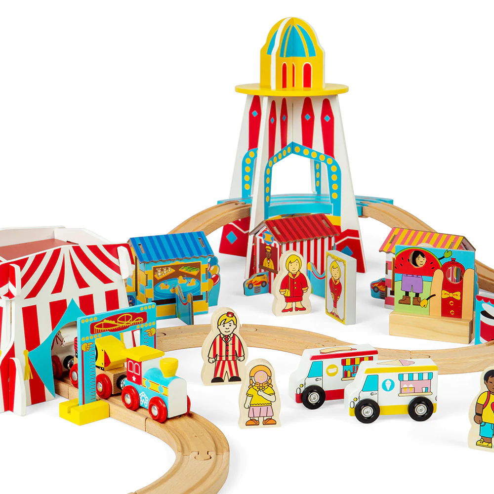 Bigjigs Rail Dřevěná vláčkodráha zábavná pouť 54 dílů (obrázek 2)