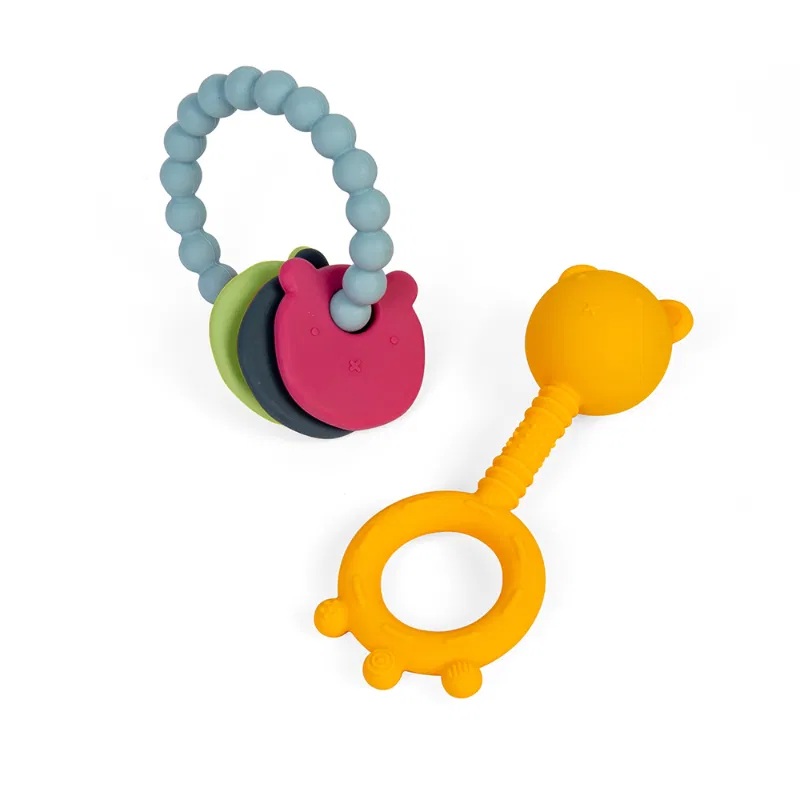 Bigjigs Toys Chrastítko a kousátko 2 v 1 a kousací kroužek Medvídek