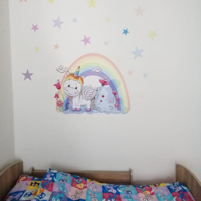 Klistermärke My Unicorn N.2 - Unicorn 95x120cm + Text Och Stjärnor