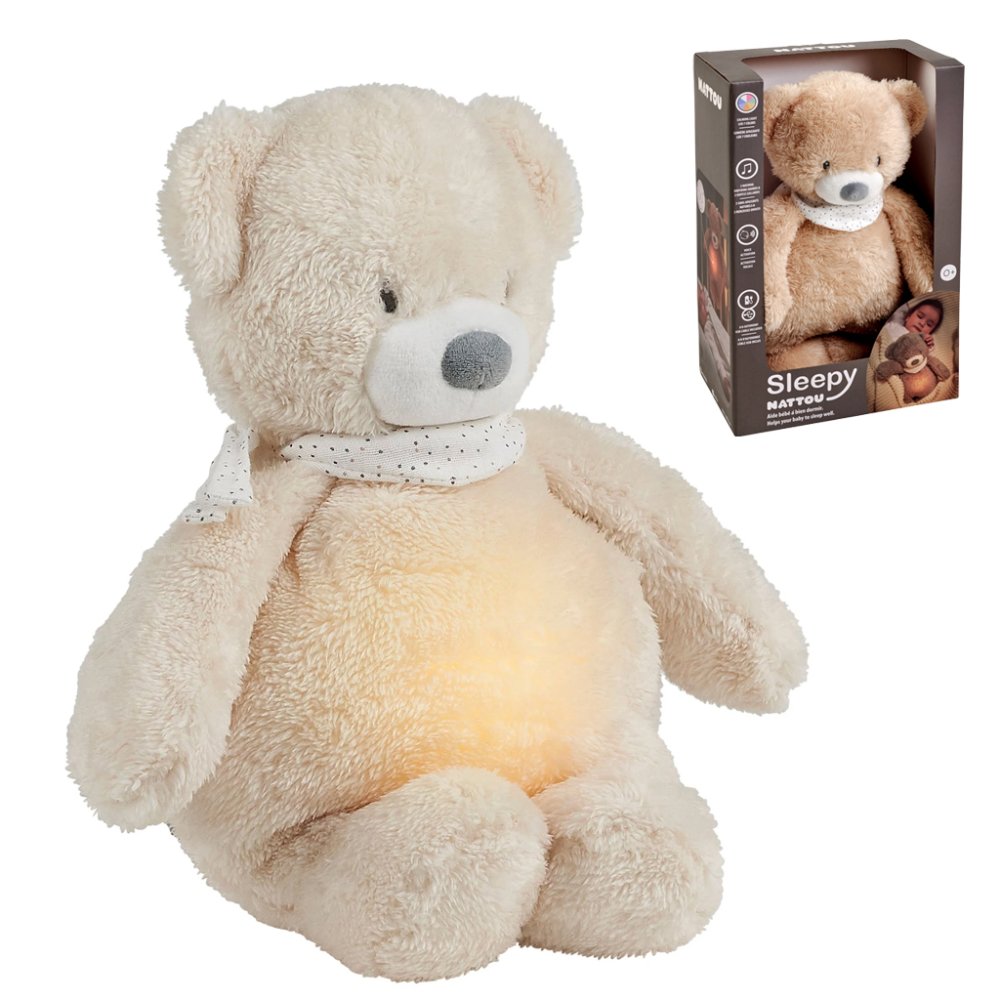 NATTOU Uspáváček Plyšový Hudební Se Světýlkem A Senzorem Pláče 4v1 Sleepy Bear Beige 0m+