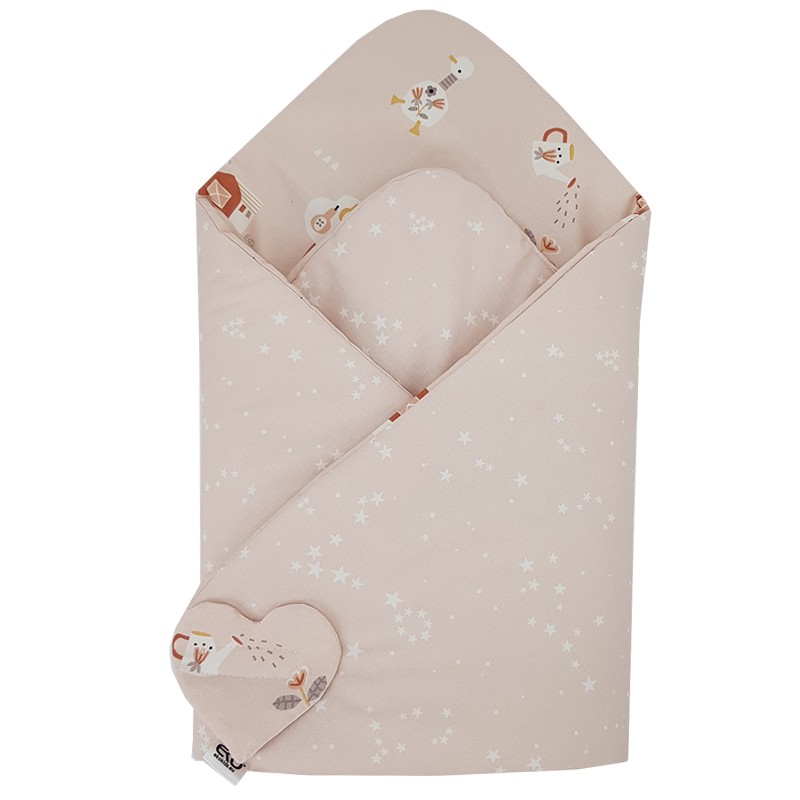 ECO Double-sided Cotton Swaddling Cloth My Farm Powder Pink 75x75 Cm