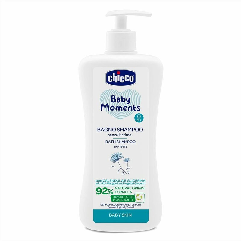 CHICCO Shampoo Für Haar Und Körper Mit Spender Baby Moments 92 % Natürliche Inhaltsstoffe 500 Ml