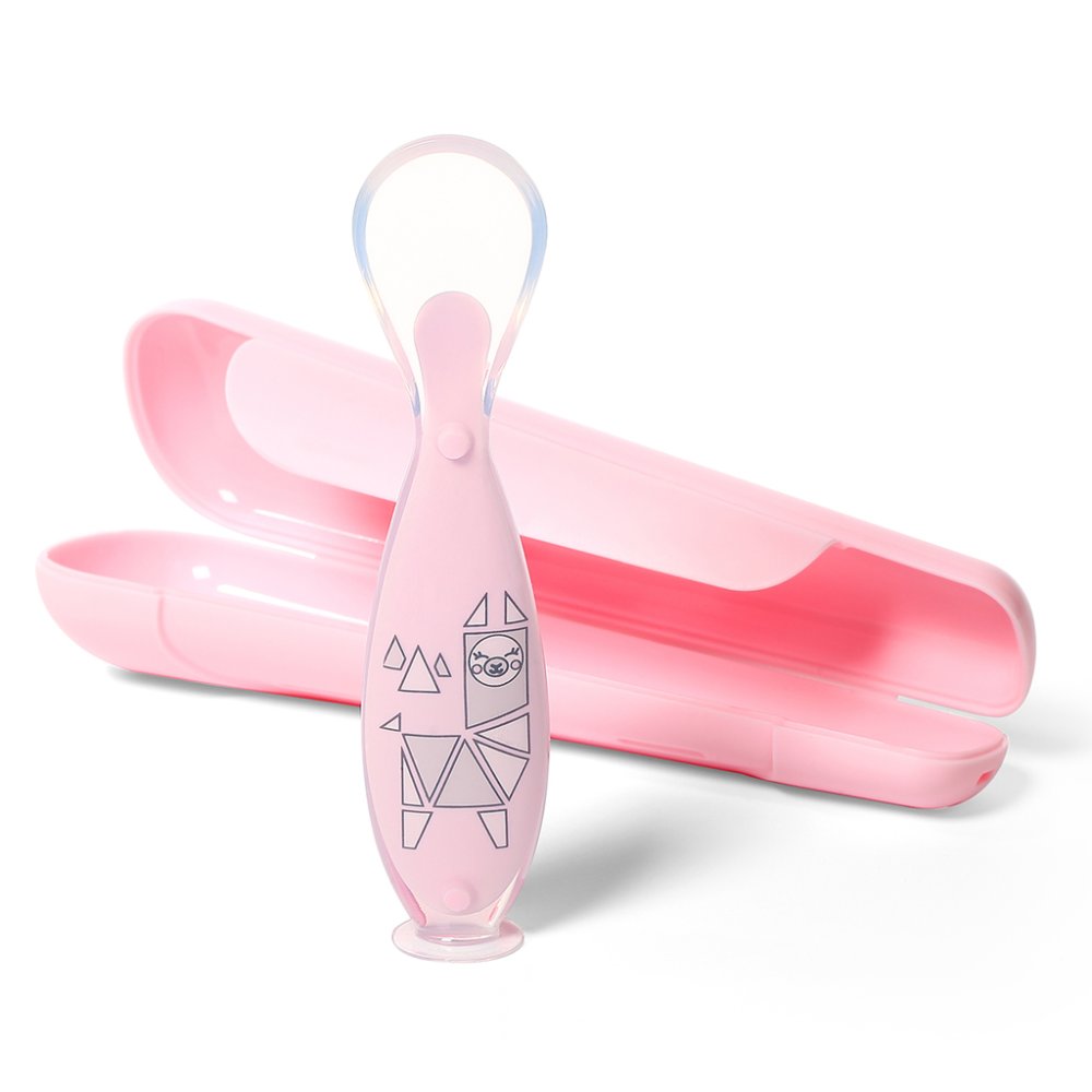 BABYONO Silicone Spoon With Cover Pink 6m+