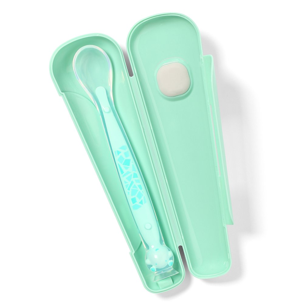 BABYONO Cuillère en silicone avec couvercle vert 6m+ – Image 4