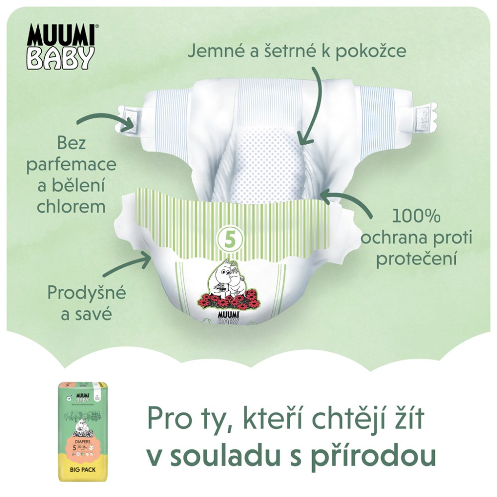 MUUMI Baby 5 Maxi+ 10-16 Kg (66 Kom), Eko Pelene