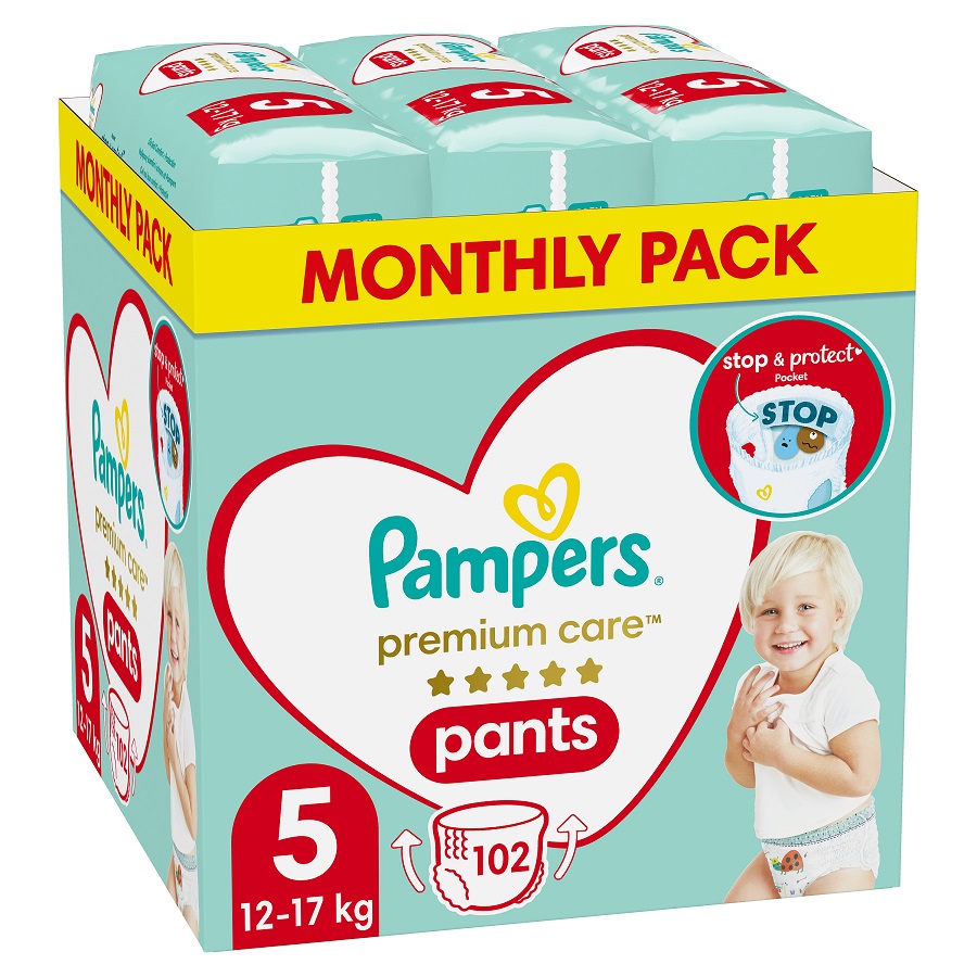 PAMPERS Premium Care Kalhotky Plenkové Vel. 5 (12-17 Kg) 102 ks