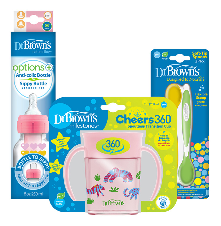 DR.BROWN'S Set Fles 2in1 Roze + Cheers Jungle Mok 200ml + Lepels