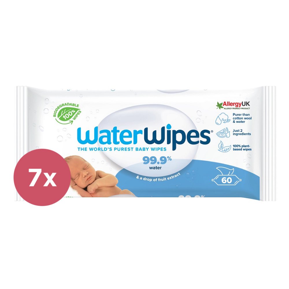 7x WATERWIPES Chusteczki Nawilżane Bez Plastiku 60 Szt. (420 Szt.)