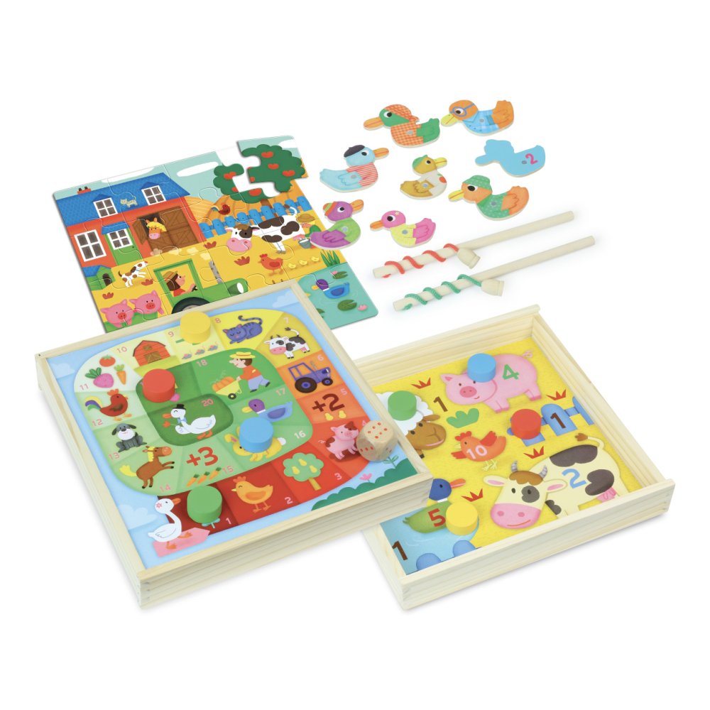 Vilac Set en bois de jeux amusants avec des animaux 4 en 1