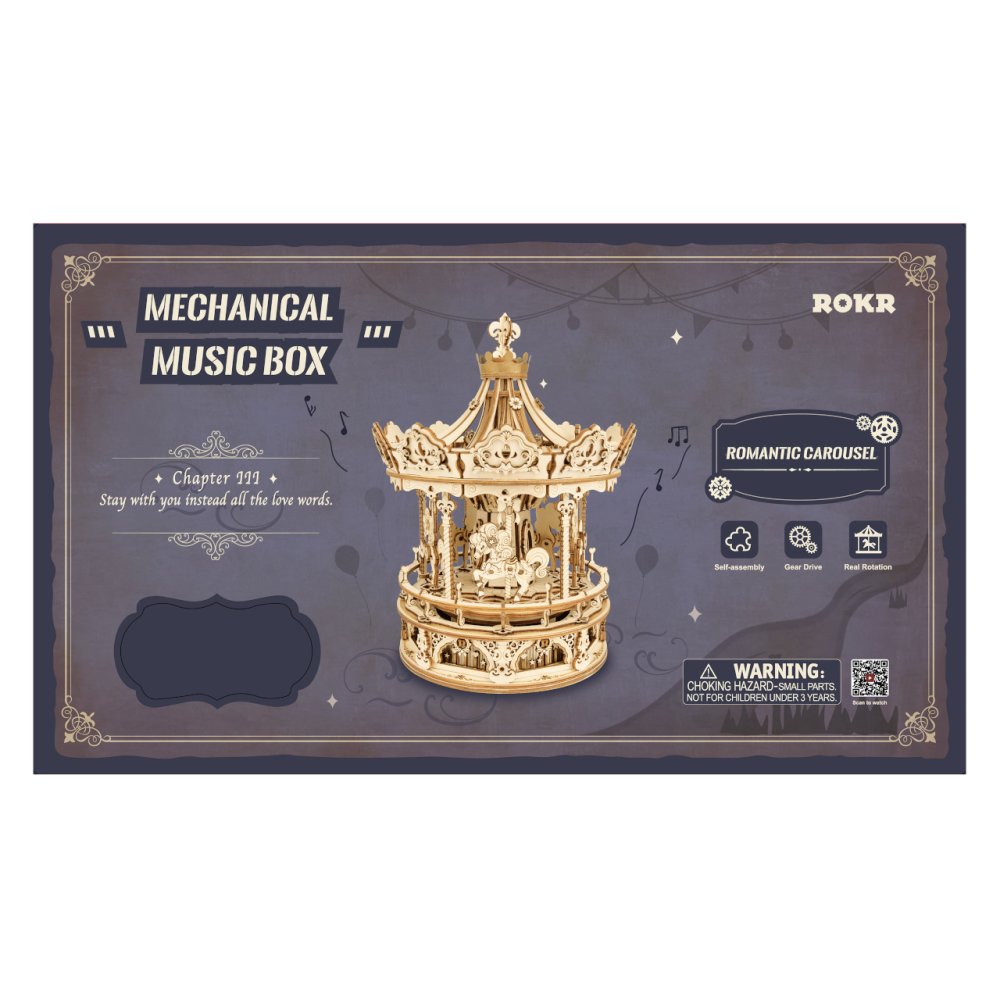 RoboTime Puzzle 3D en bois boîte à musique Carrousel romantique – Image 6