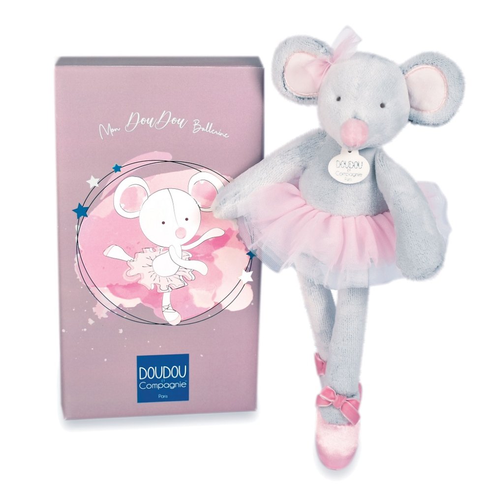 Coffret cadeau Doudou - Peluche souris grise ballerine 30 cm