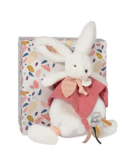 Doudou Geschenkset - Plüschhase mit Schmusetuch 25 cm altrosa
