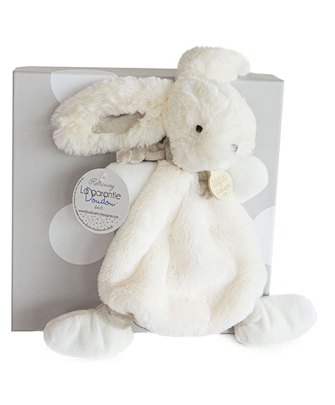 Coffret Cadeau Doudou - Lapin en peluche crème 26 cm