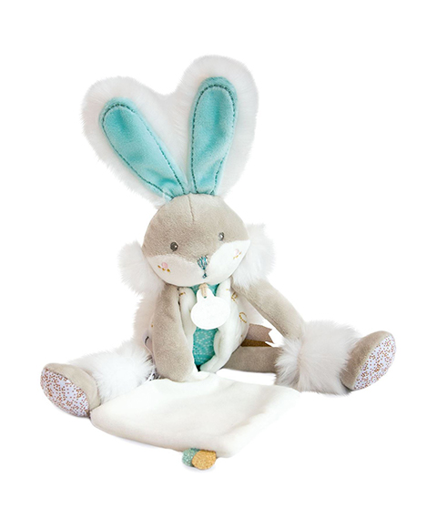 Coffret cadeau Doudou - Lapin en peluche avec couverture 31 cm turquoise – Image 3