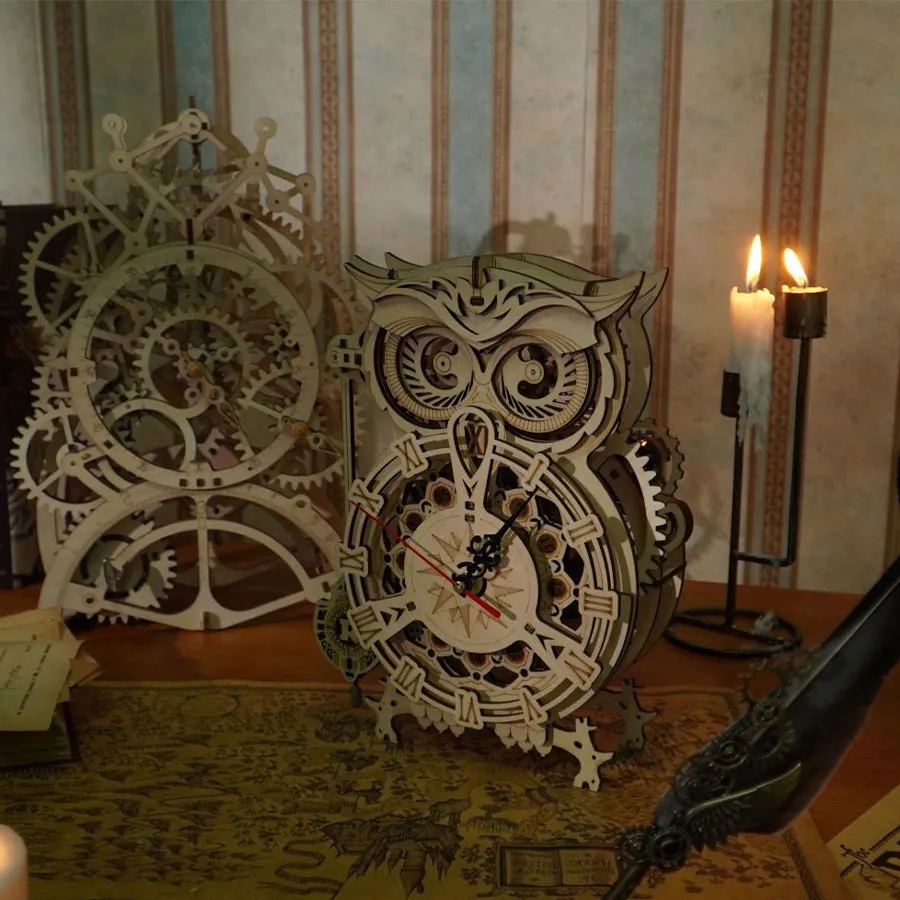 RoboTime 3D Holzmechanik Bausatz Eulen-Uhr – Bild 5