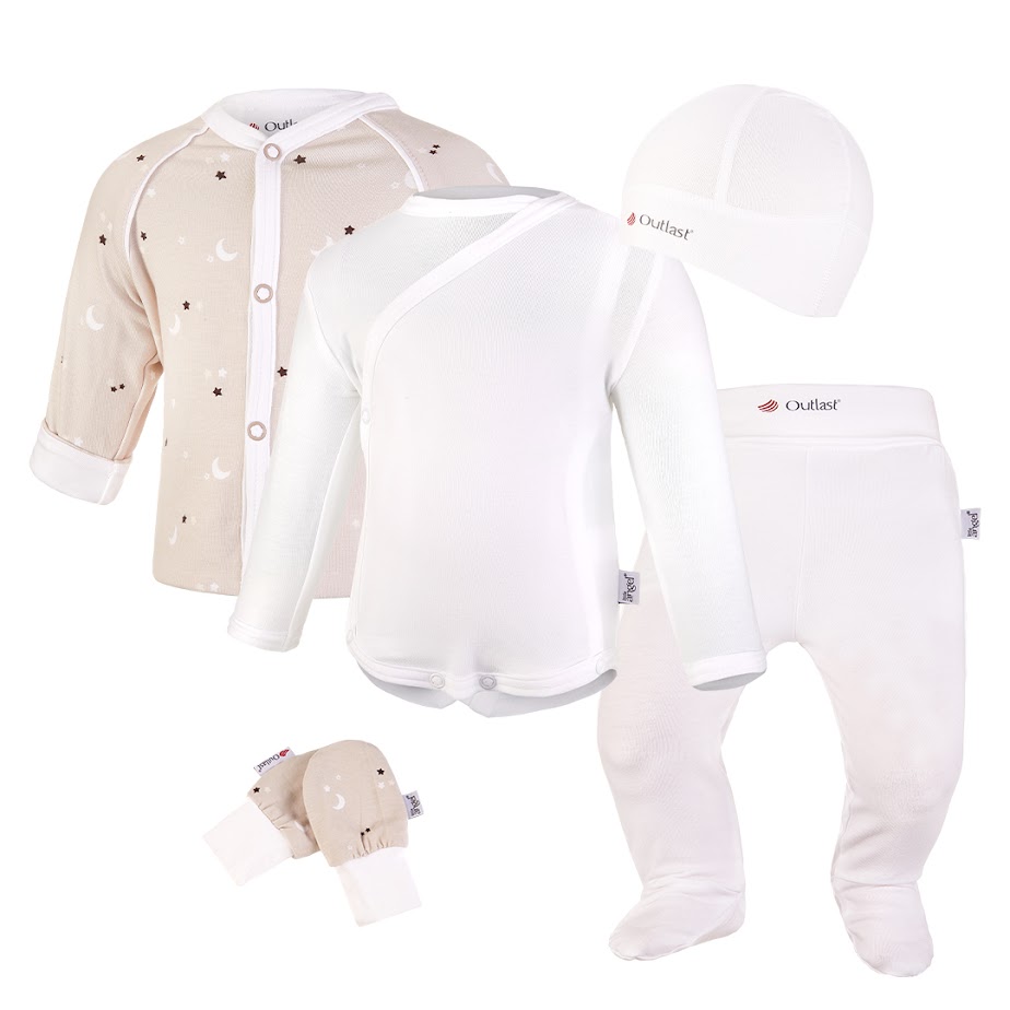 Ensemble nouveau-né BIO Outlast® - beige étoiles/blanc 56