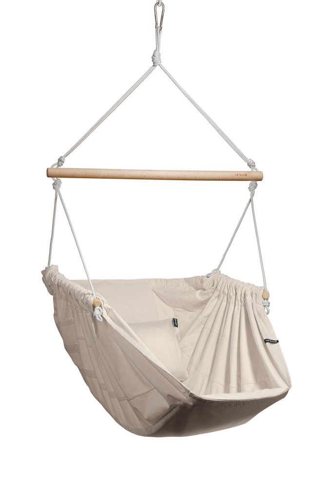 Silla colgante de relax color crema HOJDAVAK MAXIMUS con cojín, Madera Exterior, Cuerda negra