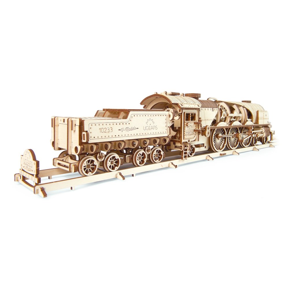 Ugears 3D dřevěné mechanické puzzle V-Express parní lokomotiva 4-6-2 s tendrem (obrázek 11)