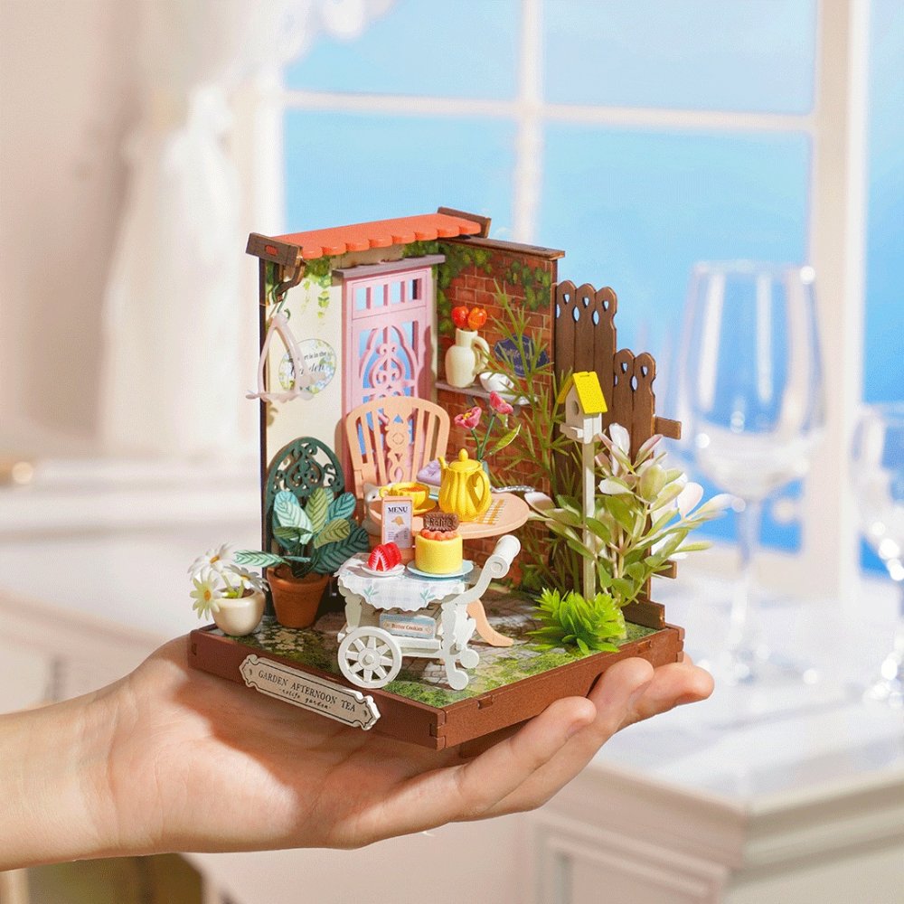 RoboTime 3D dřevěná skládačka Miniatura domečku Zahradní čajový koutek (obrázek 3)
