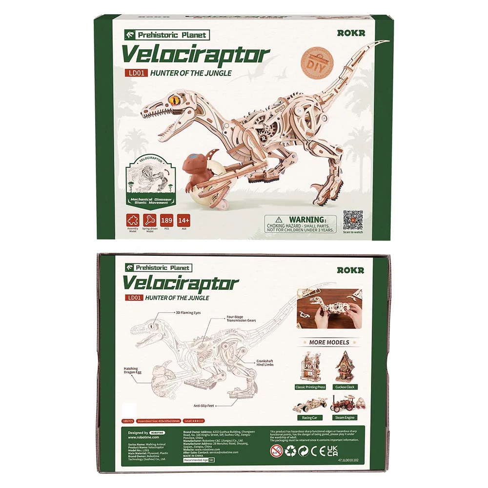 RoboTime 3D dřevěná mechanická skládačka Velociraptor (obrázek 5)