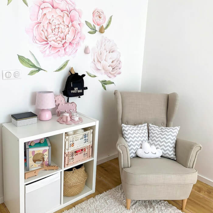 Stickers Muraux - Pivoines Rose Clair Grandes