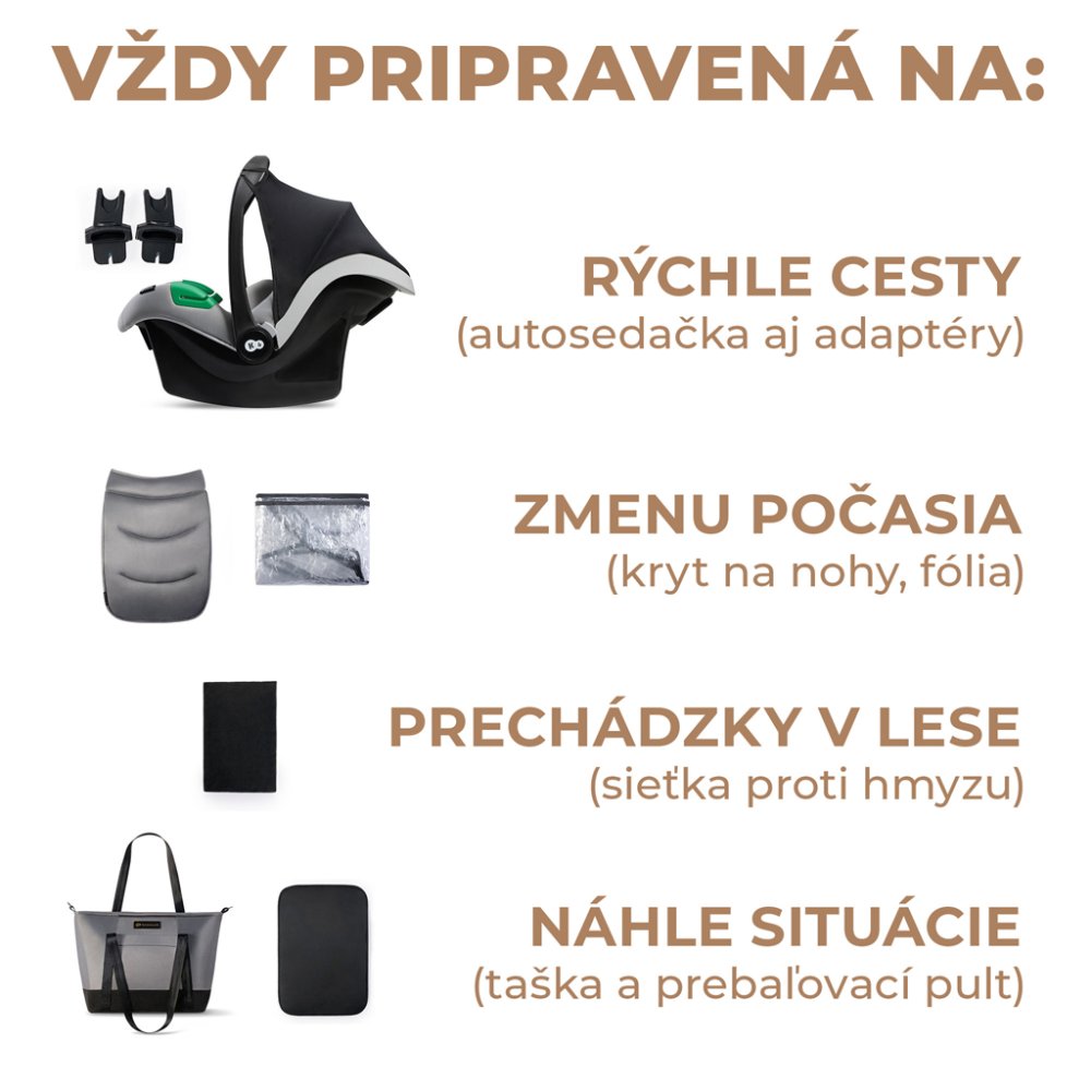 KINDERKRAFT SELECT Kočárek Kombinovaný 3v1 Prime 2 Shadow Grey, Premium