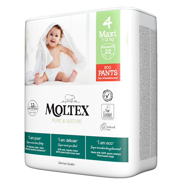 MOLTEX Pure&Nature Chiloți Scutec De Unică Folosință 4 Maxi (7-12 Kg) 22 Buc