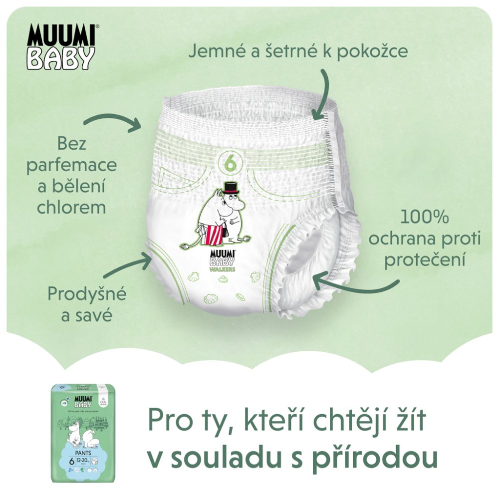 MUUMI Baby Pants 6 Junior 12-20 Kg (36 Buc), Scutece Eco Chiloți