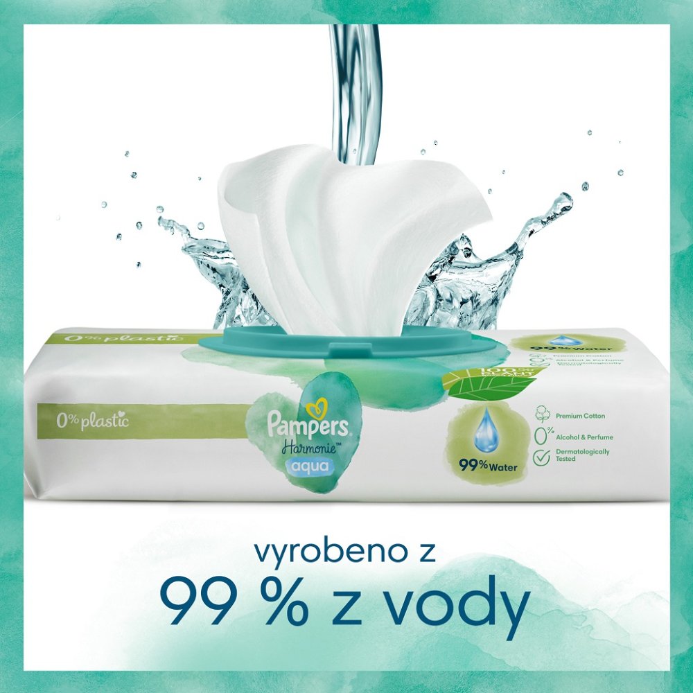 PAMPERS Harmonie Aqua Vlhčené Ubrousky Plastic Free 4x48 Ks = 192 Ks