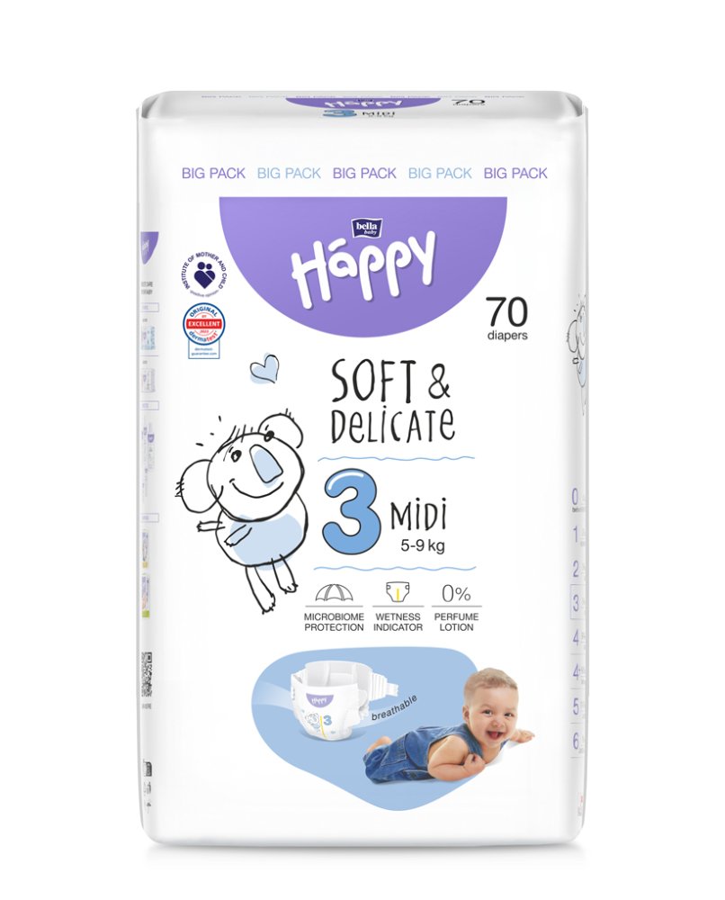 BELLA HAPPY Scutece Baby De Unică Folosință Midi 5-9 Kg Big Pack 70 Buc