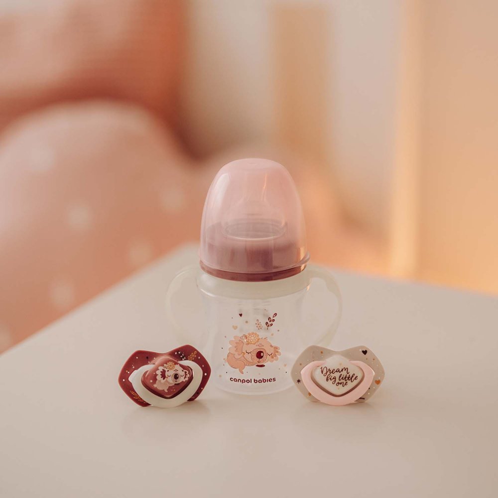 CANPOL BABIES Biberon Anti-colique Avec Poignées Lumineuses EasyStart Sleepy Koala 120ml Rose