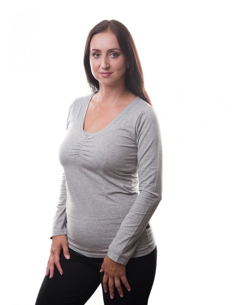 Maglietta da allattamento Klaudia, maniche lunghe, fodera grigia L/XL