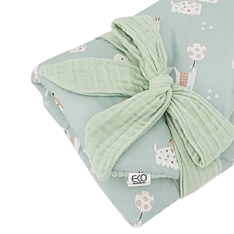 Couverture d'emmaillotage EKO en mousseline avec insert amovible en noix de coco Dogs Muselin Mint 75x75 cm – Image 4
