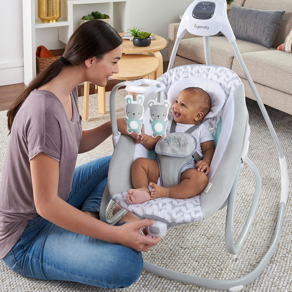 INGENUITY Balancelle grande avec siège vibrant et mélodie USB 2en1 Raylan 0m+ jusqu'à 9 kg – Image 3