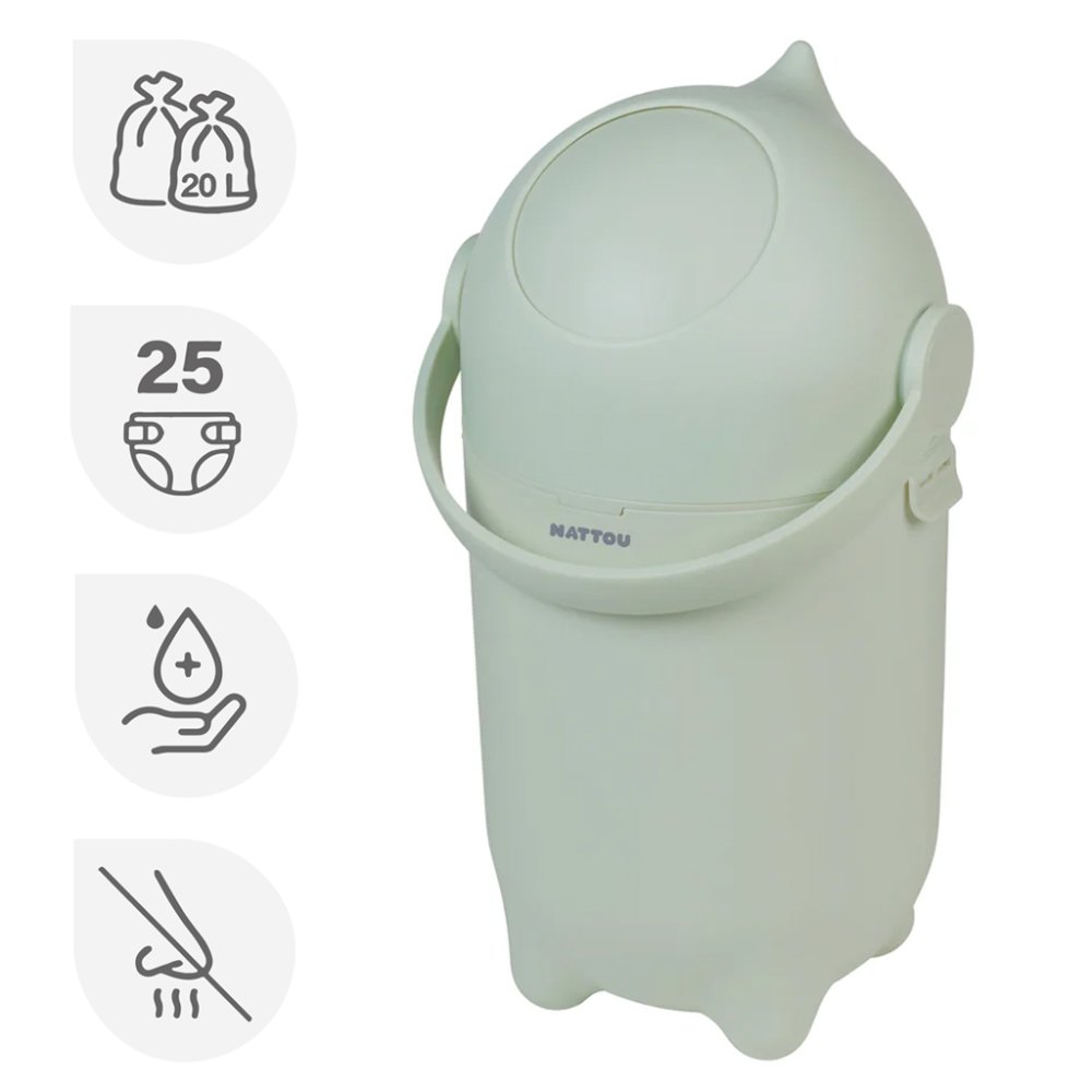 NATTOU Kosz na pieluchy Dropy Green 27 cm, 20l